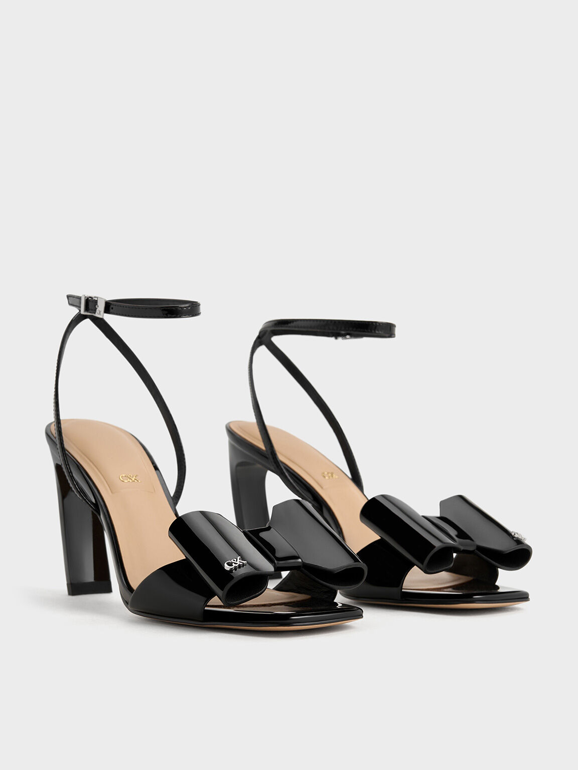 Lu Patent Leather Bow Blade-Heel Sandals, Black Patent, hi-res