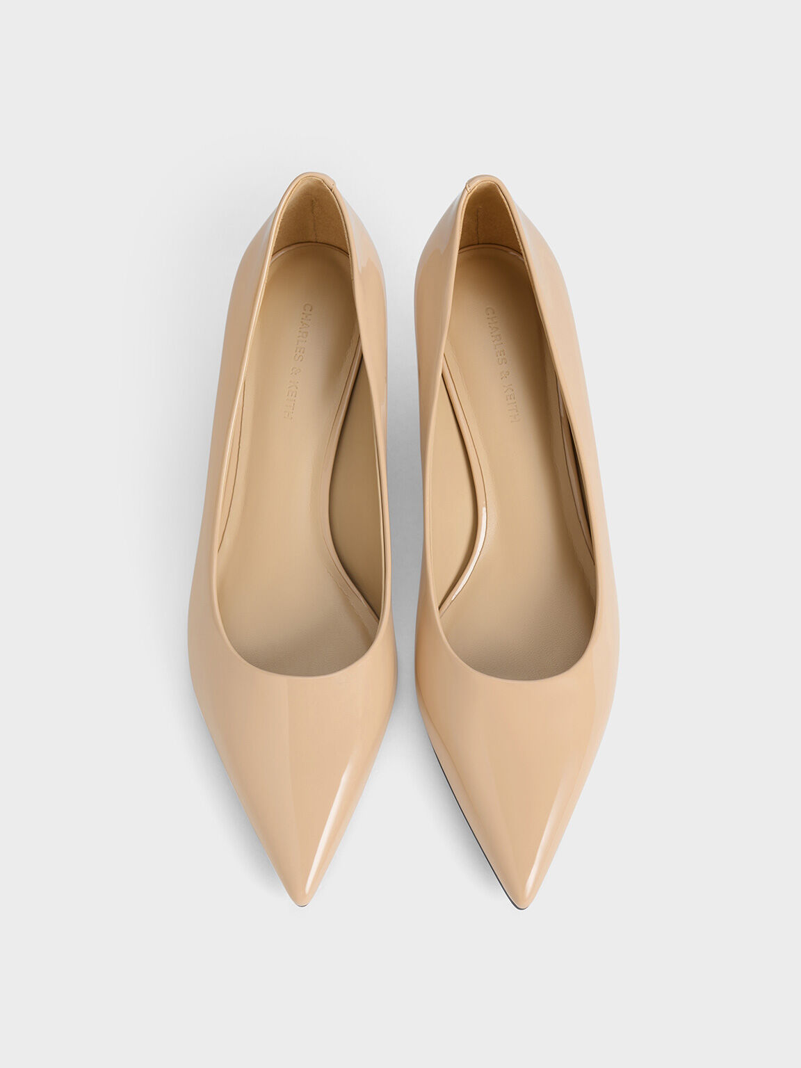 Patent Pointed-Toe Kitten-Heel Pumps, Nude, hi-res