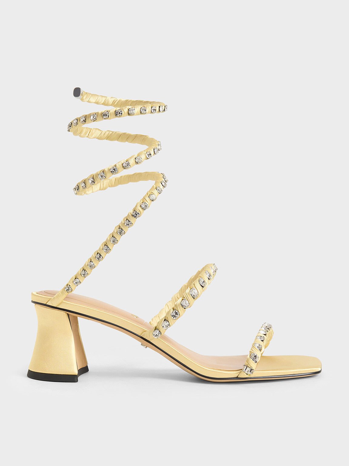 Goldie Recycled Polyester Gem-Encrusted Spiral Sandals, Yellow, hi-res