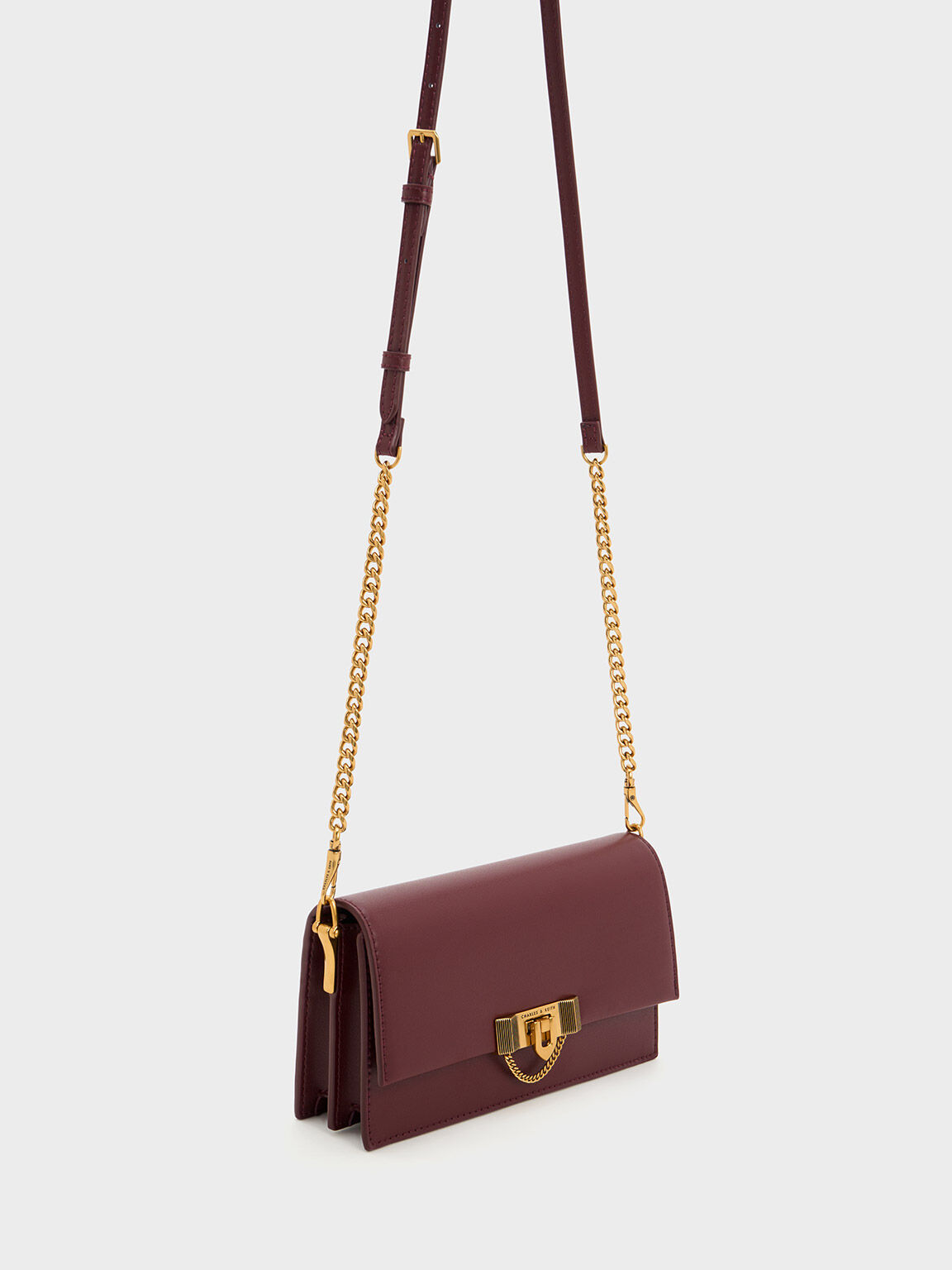 Burgundy Tallulah Metallic Push-Lock Wallet - CHARLES & KEITH TH