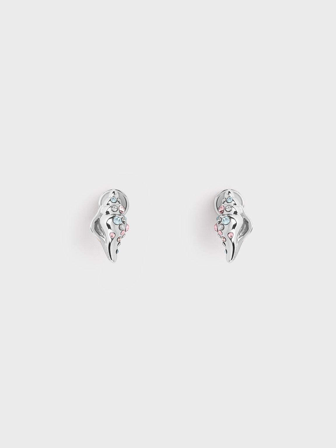 Oceana Seashell Crystal Stud Earrings, Silver, hi-res