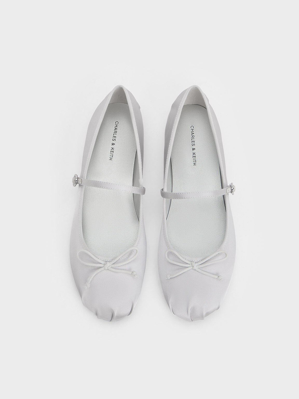 Satin Bow Mary Jane Flats, Silver, hi-res