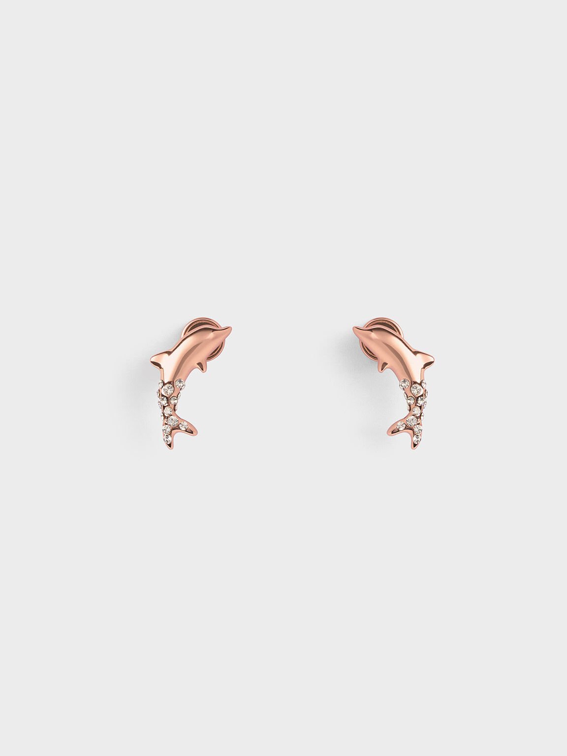 Oceana Dolphin Crystal Stud Earrings, Rose Gold, hi-res