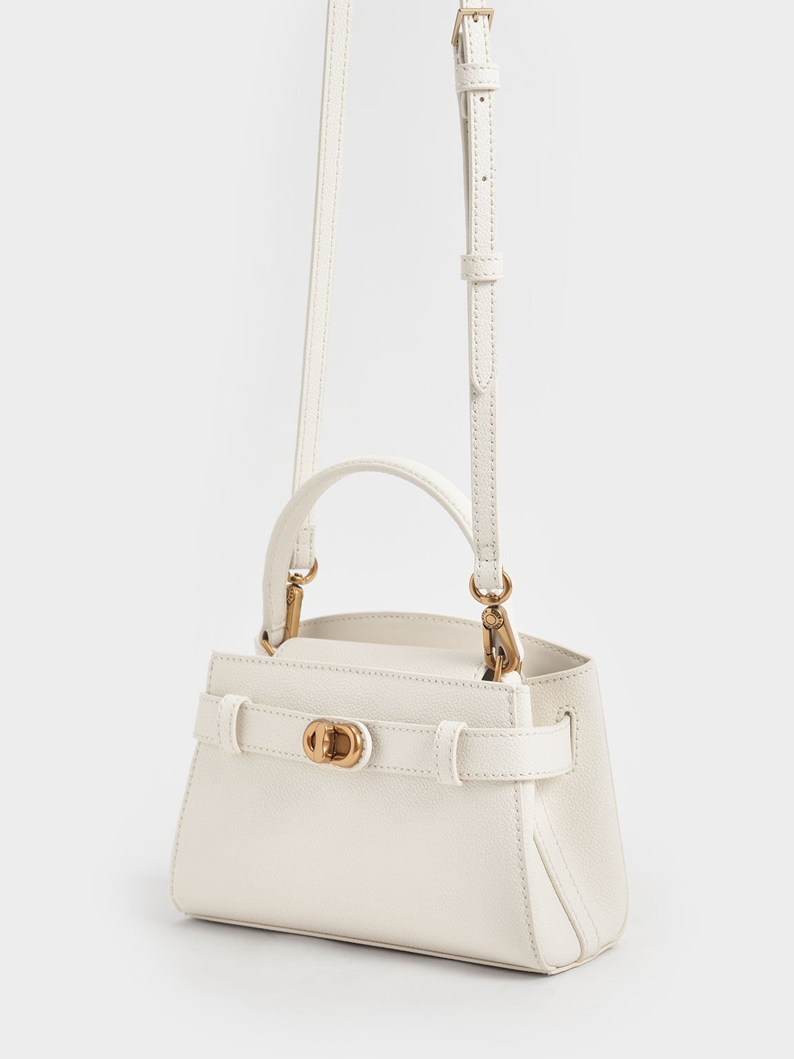 Aubrielle Metallic-Buckle Top Handle Bag, Cream, hi-res