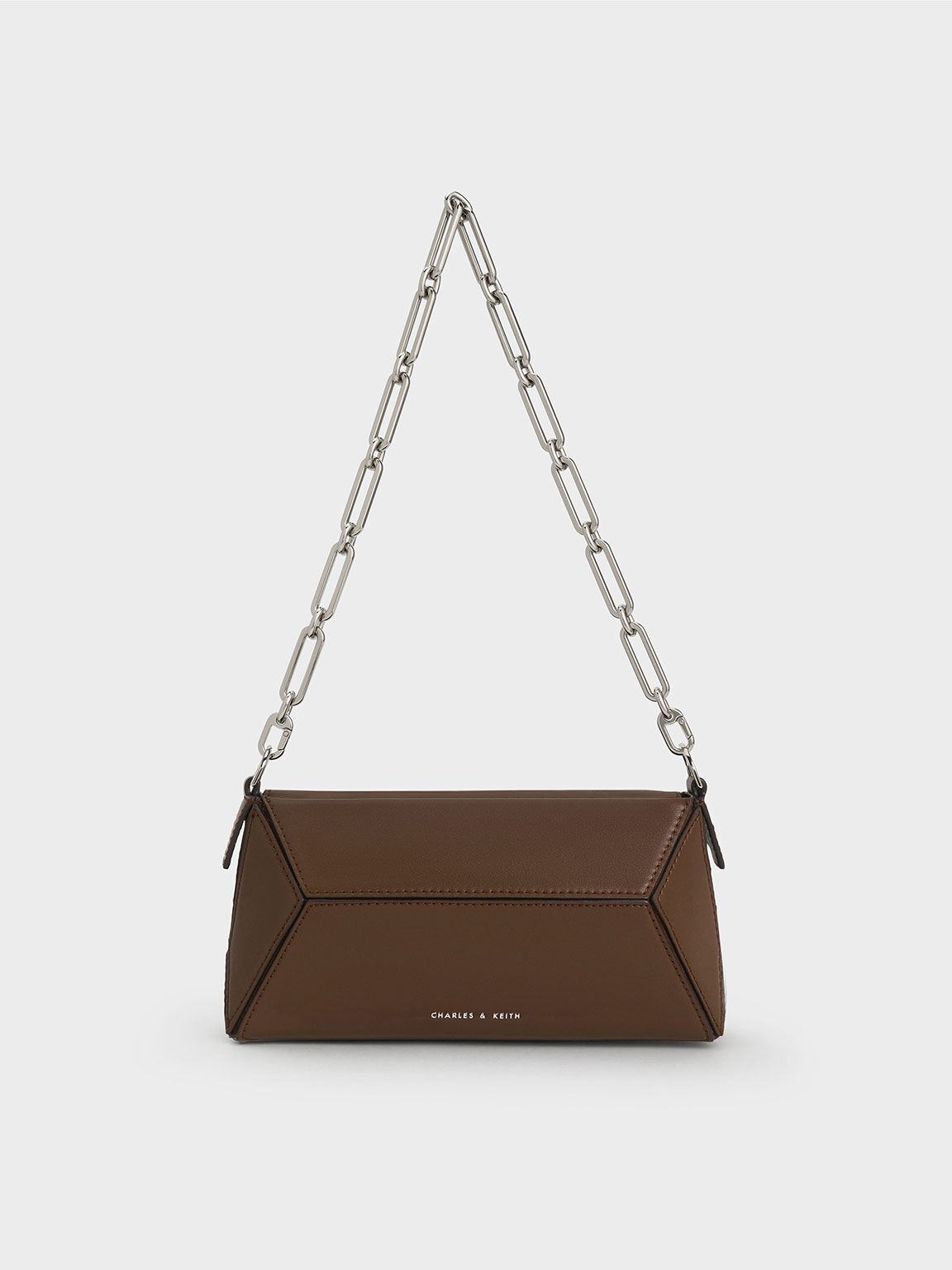 Nasrin Geometric Chain-Handle Shoulder Bag, สีดาร์คบราวน์, hi-res