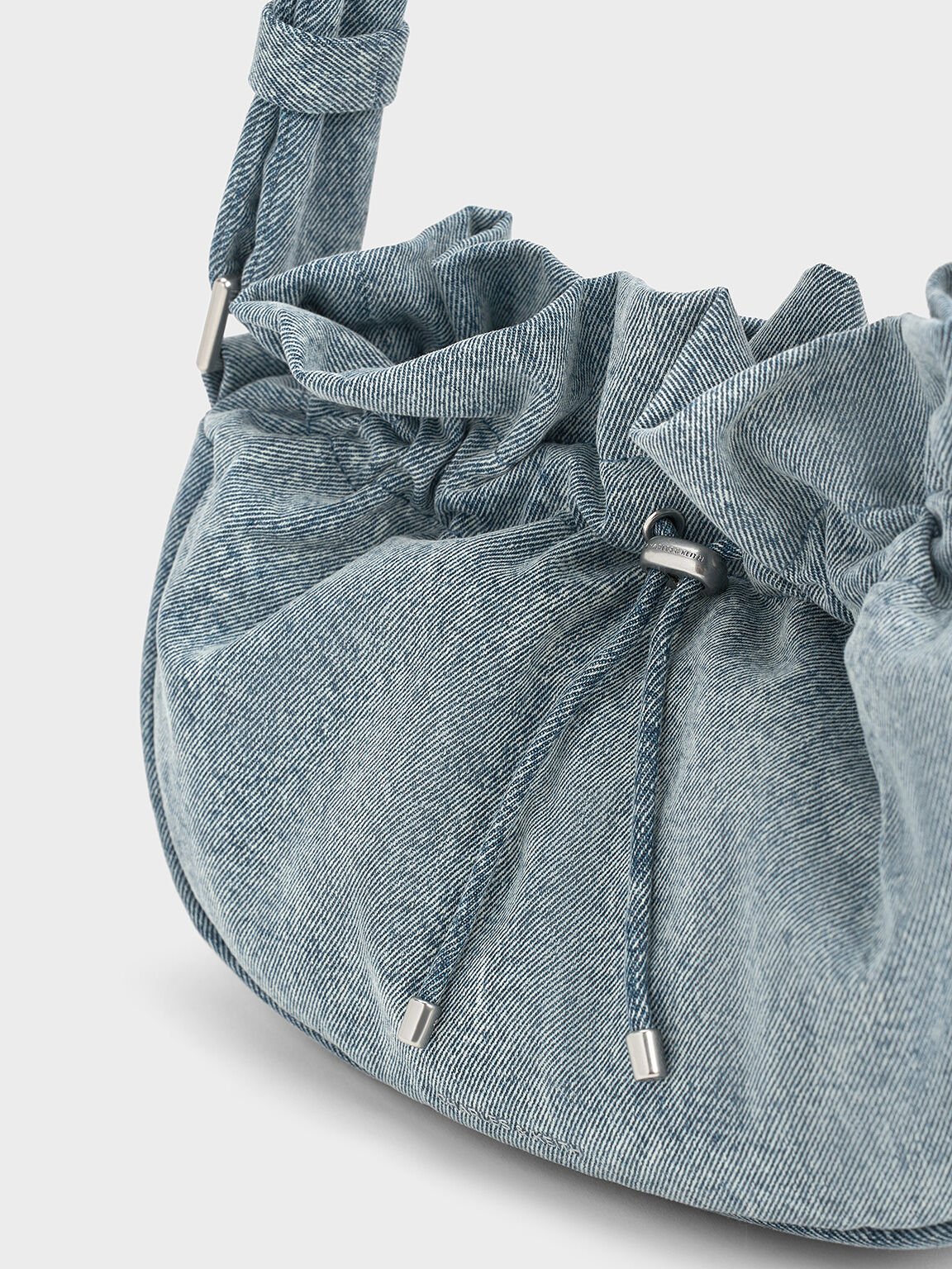 Mini Maisy Denim Ruched Drawstring Hobo Bag, Denim Blue, hi-res