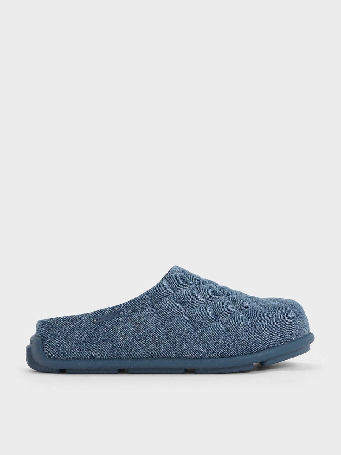 Quilted Flatform Mules, Denim Blue, hi-res