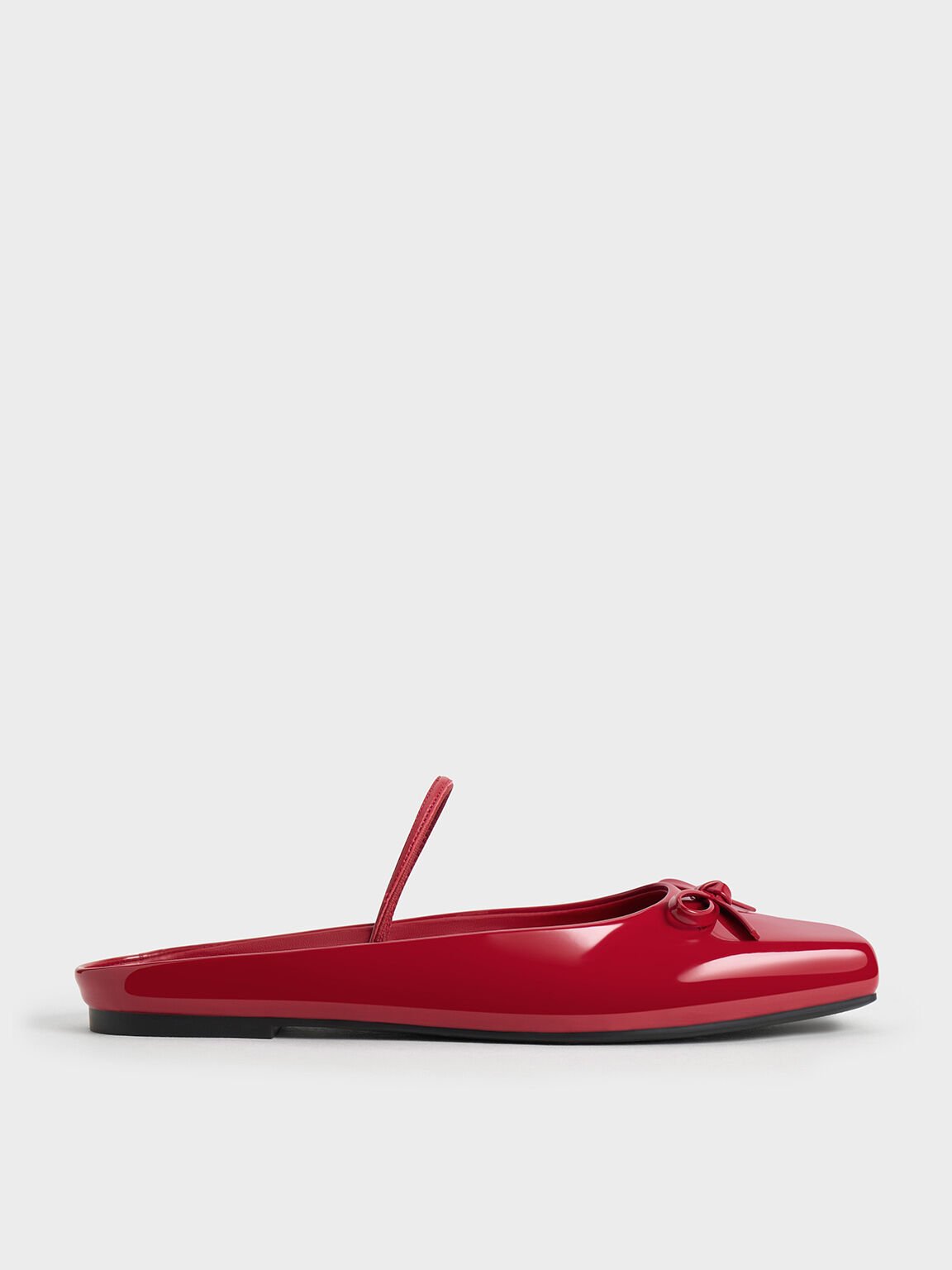 Bow Square-Toe Ballet Mules, Red, hi-res