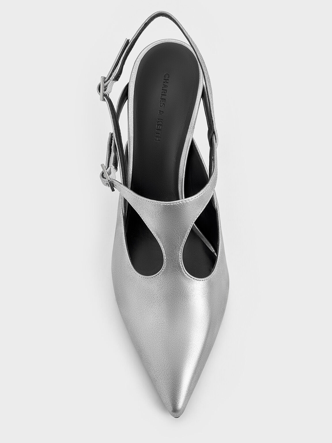 Metallic Cut-Out Pointed-Toe Slingback Pumps, Silver, hi-res