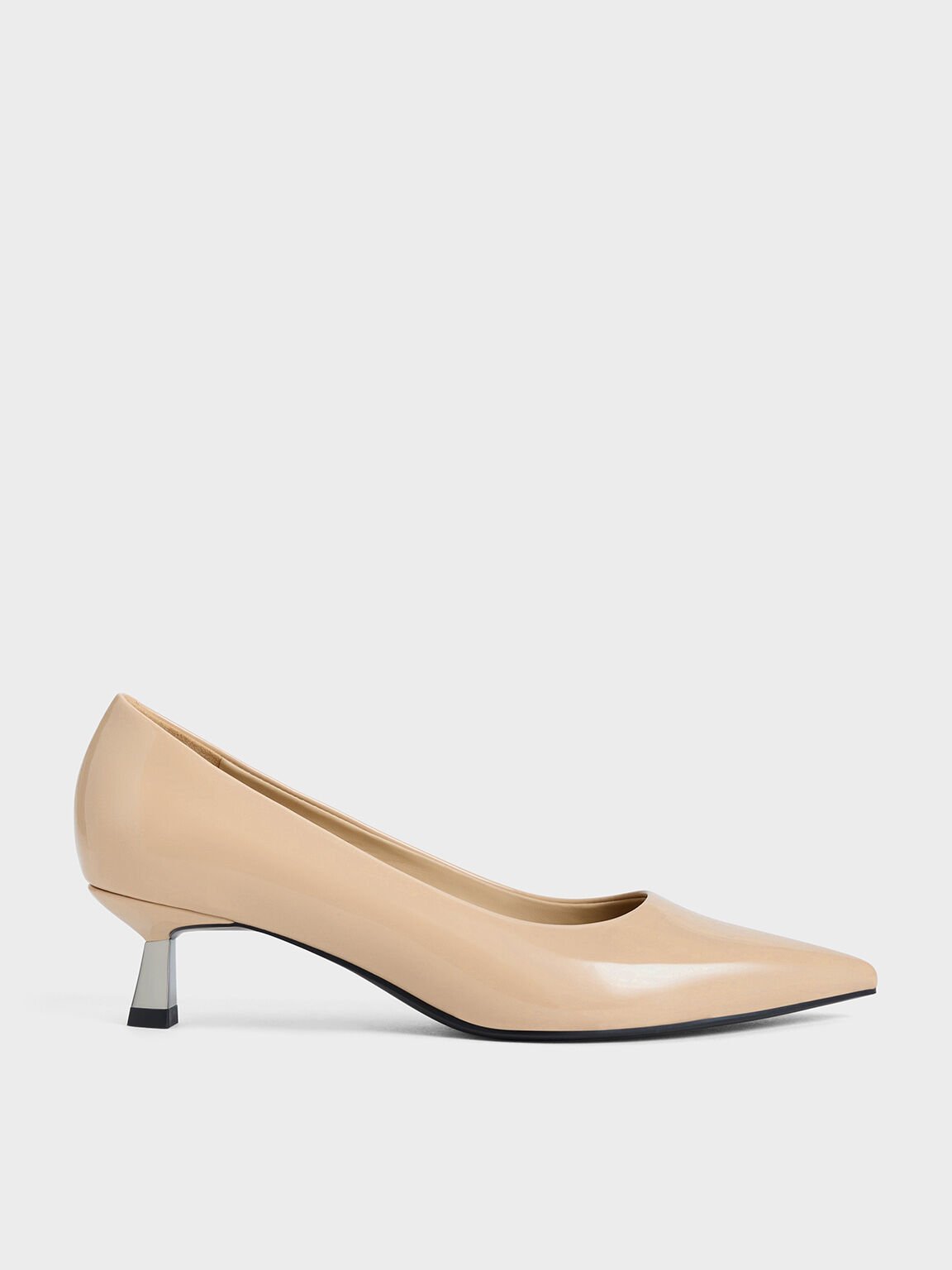 Patent Pointed-Toe Kitten-Heel Pumps, Nude, hi-res