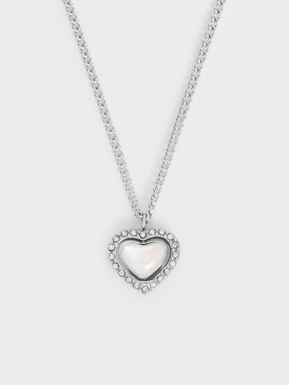 Annalise Crystal Heart-Stone Necklace, Silver, hi-res