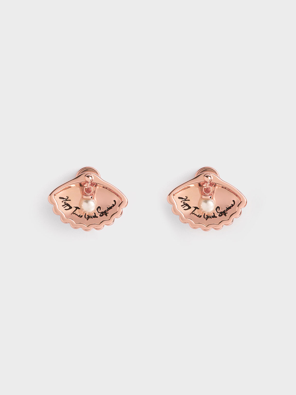 Oceana Scallop Pearl Crystal Stud Earrings, Rose Gold, hi-res