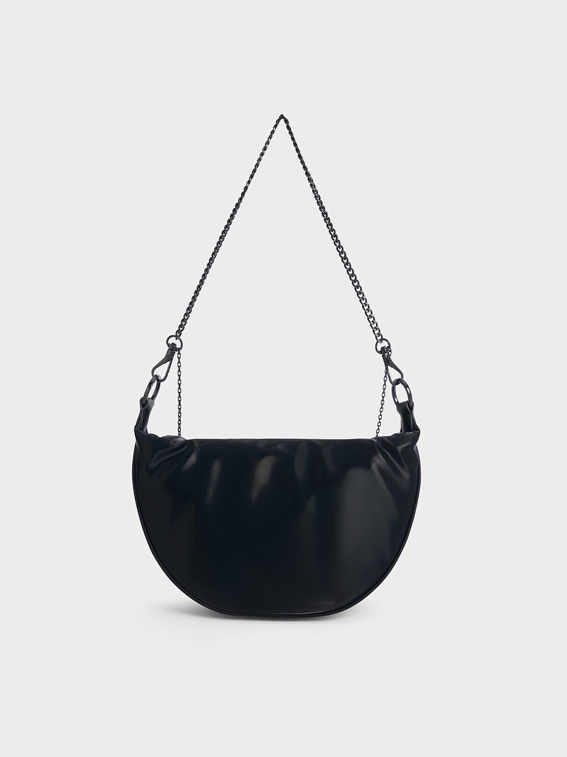 Philomena Shiny Half-Moon Crossbody Bag, Jet Black, hi-res