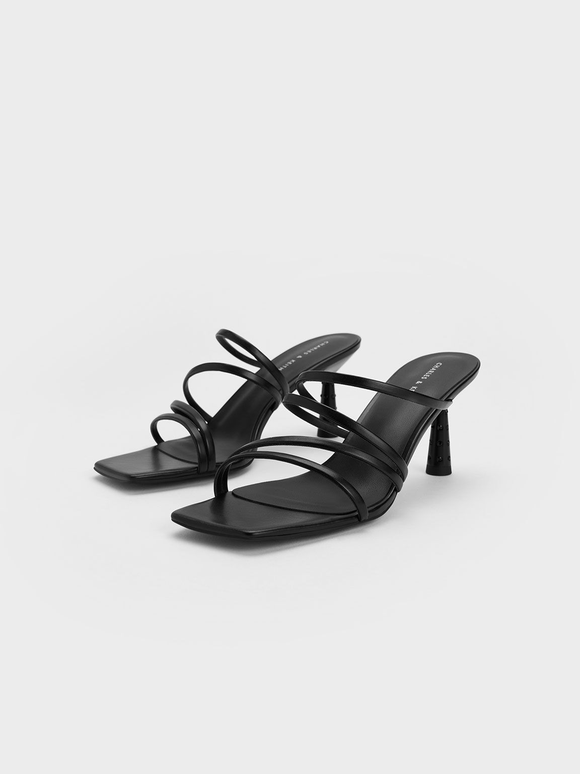 Embellished Cone Heel Sandals, สีดำ, hi-res