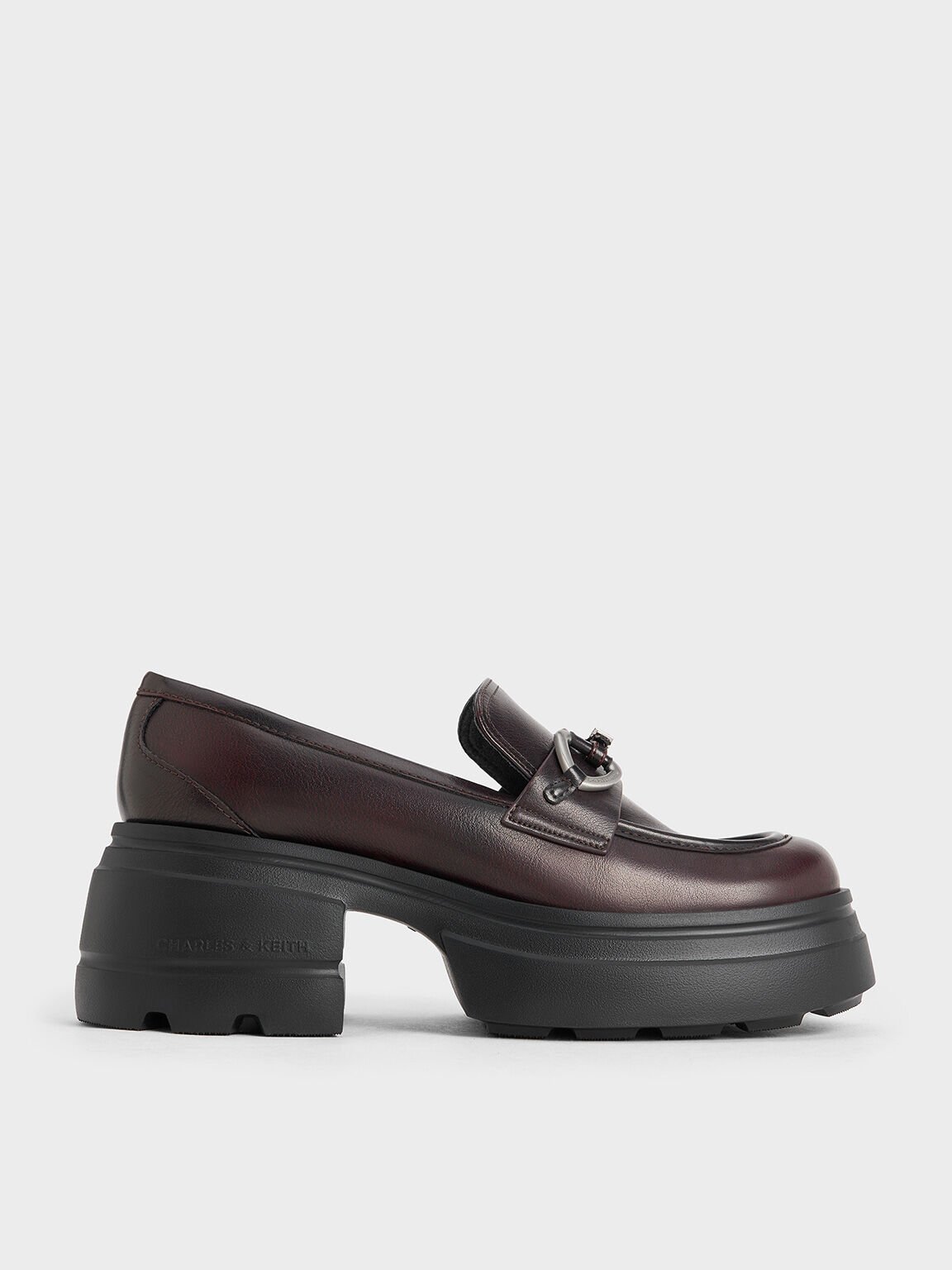 Metallic-Accent Chunky Platform Loafers, Burgundy, hi-res