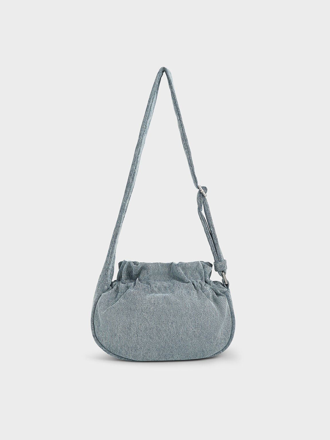 Mini Maisy Denim Ruched Drawstring Hobo Bag, Denim Blue, hi-res