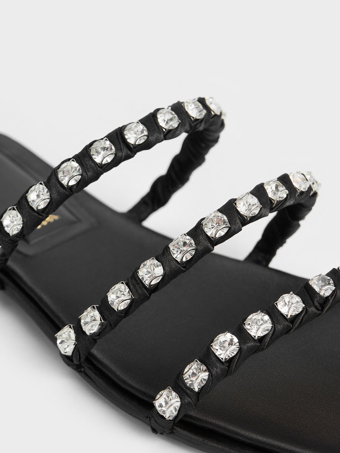 Goldie Recycled Polyester Gem-Encrusted Slide Sandals, Black Textured, hi-res