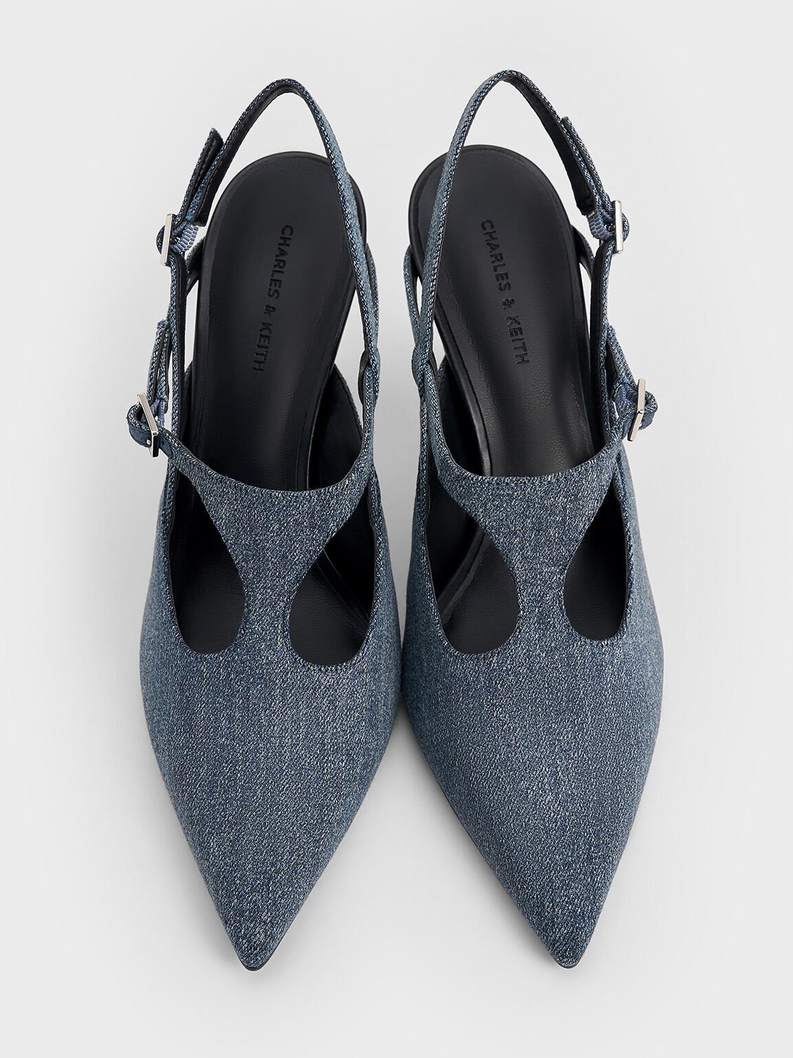 Denim Cut-Out Pointed-Toe Slingback Pumps, Denim Blue, hi-res