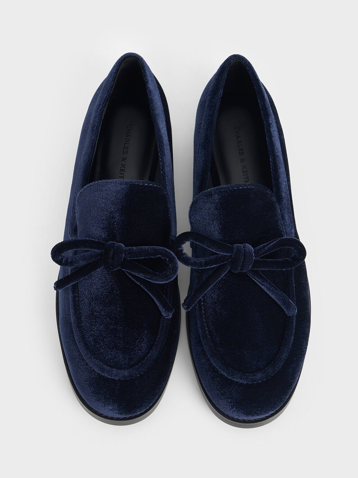 Velvet Bow Loafers, Dark Blue, hi-res