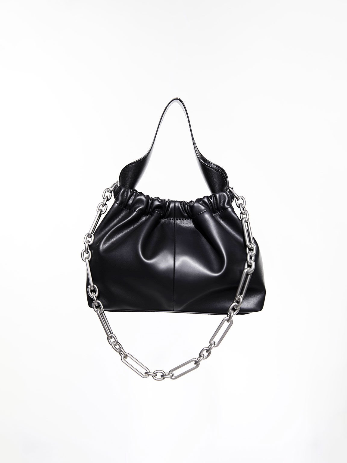 Ally Ruched Slouchy Chain-Handle Bag, Noir, hi-res