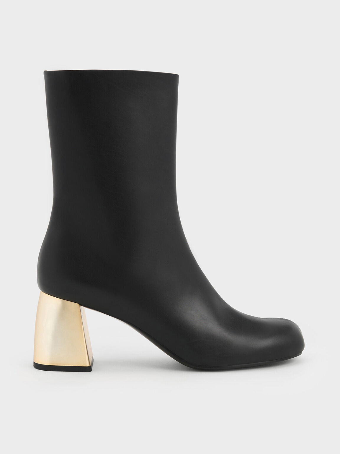 Metallic Block-Heel Ankle Boots, Black, hi-res