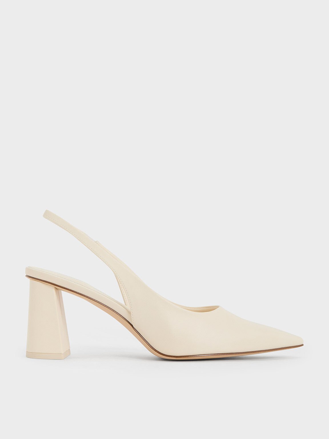 Elastane Trapeze Heel Slingback Pumps, Chalk, hi-res