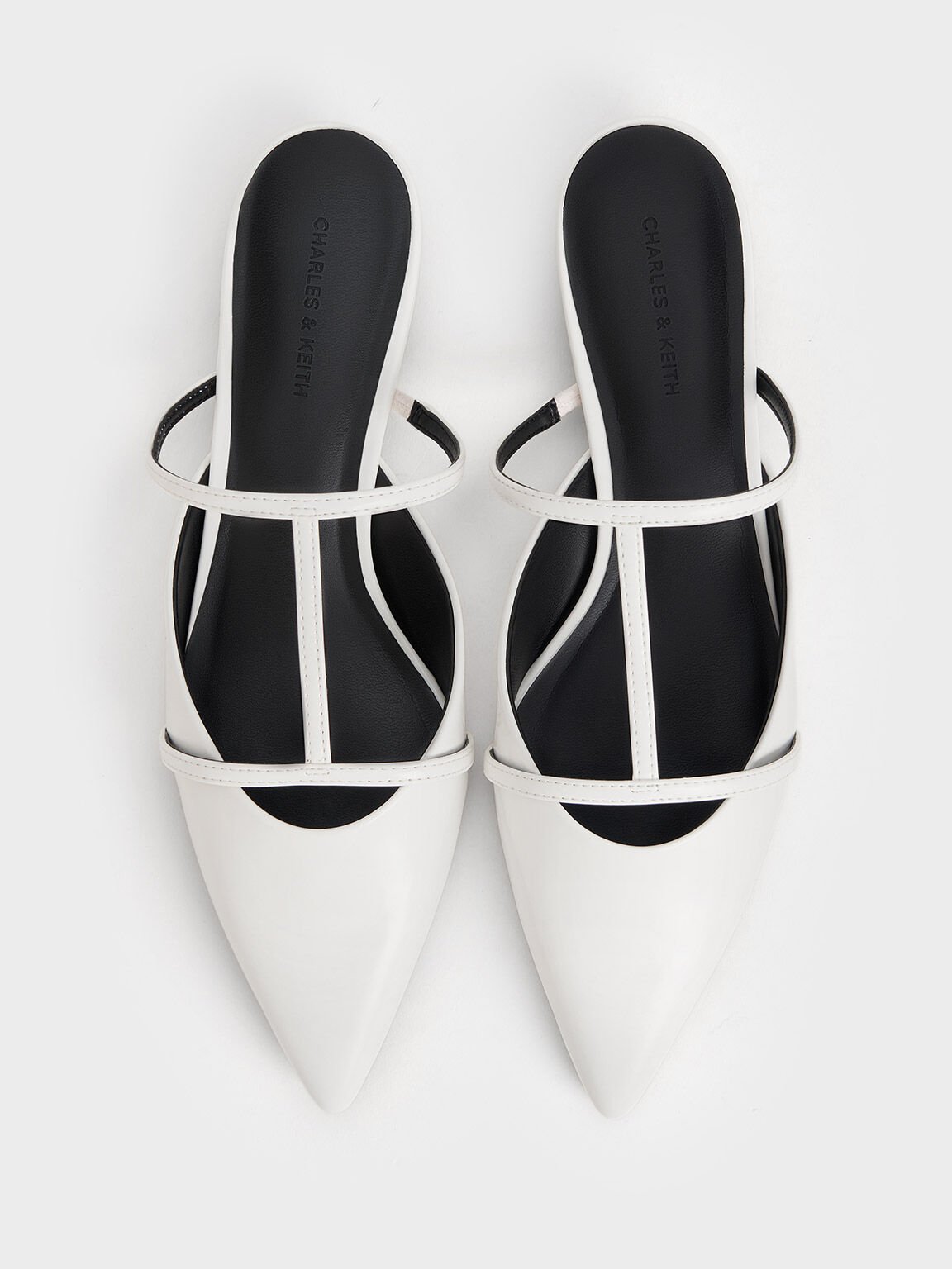 Clara T-Bar Pointed-Toe Mules, White, hi-res