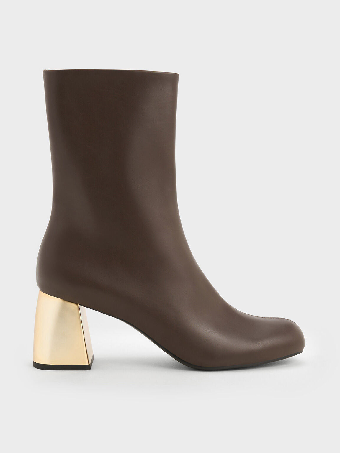 Metallic Block-Heel Ankle Boots, Brown, hi-res