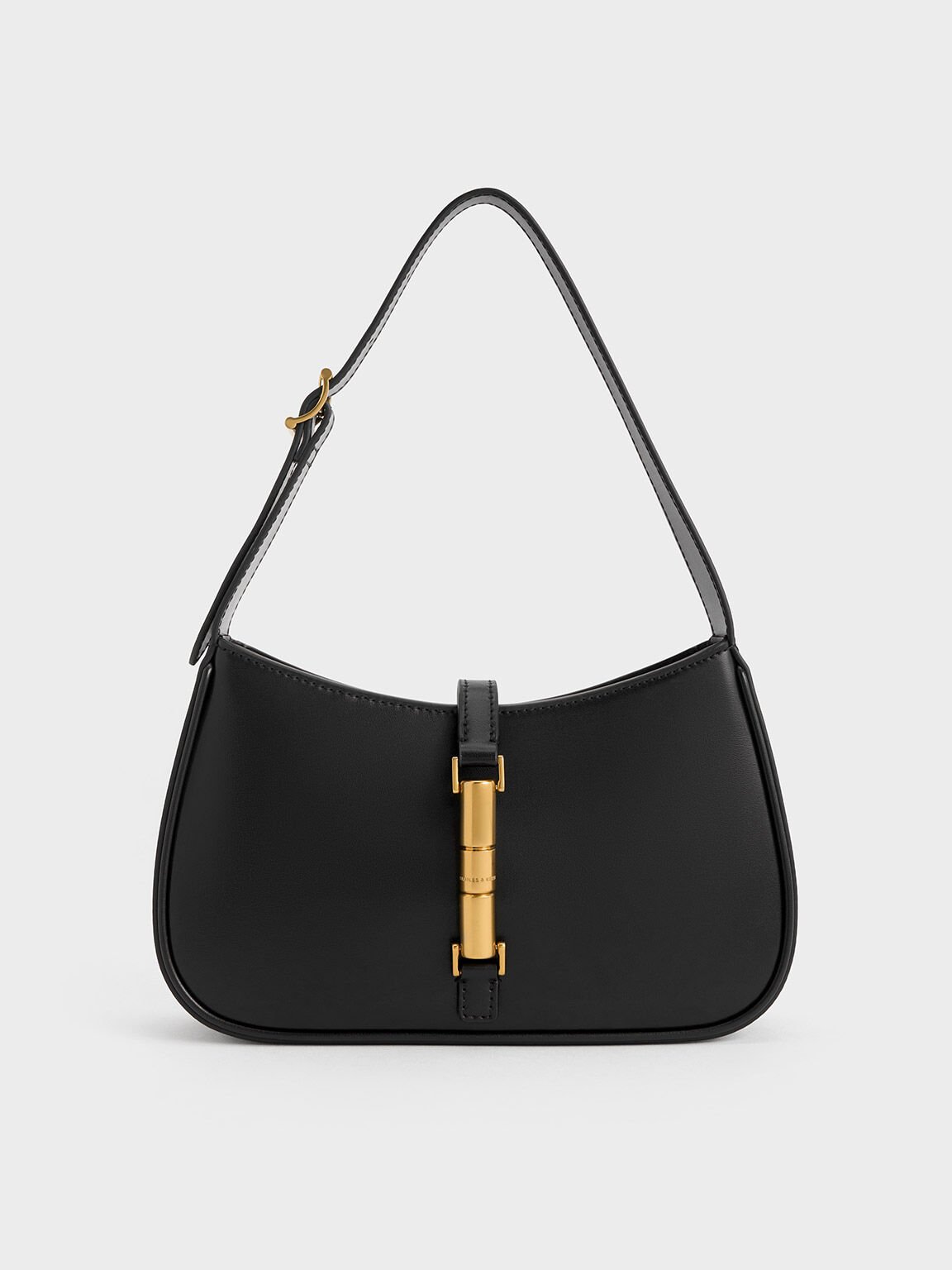 Cesia Metallic Accent Shoulder Bag, Black, hi-res