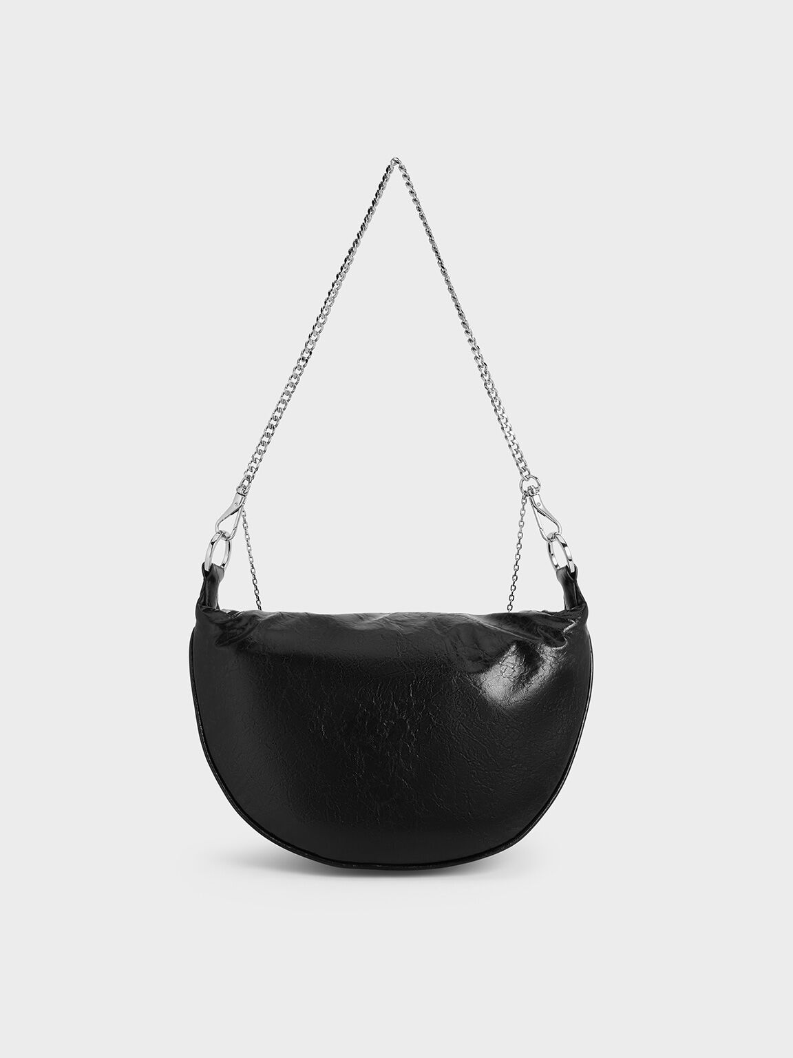 Philomena Crinkle-Effect Half-Moon Crossbody Bag, Noir, hi-res