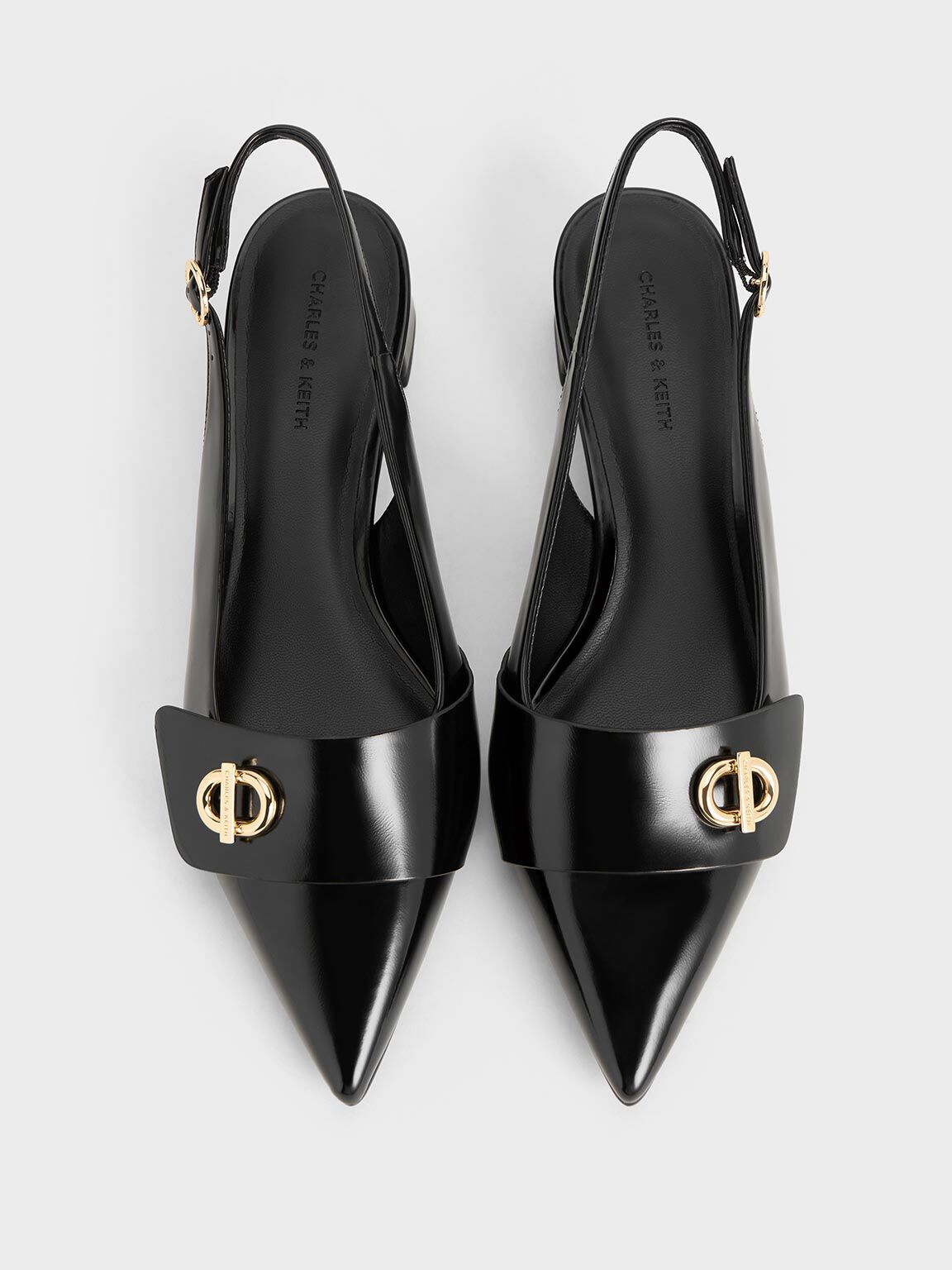 Metallic-Accent Pointed-Toe Slingback Pumps, Black Boxed, hi-res