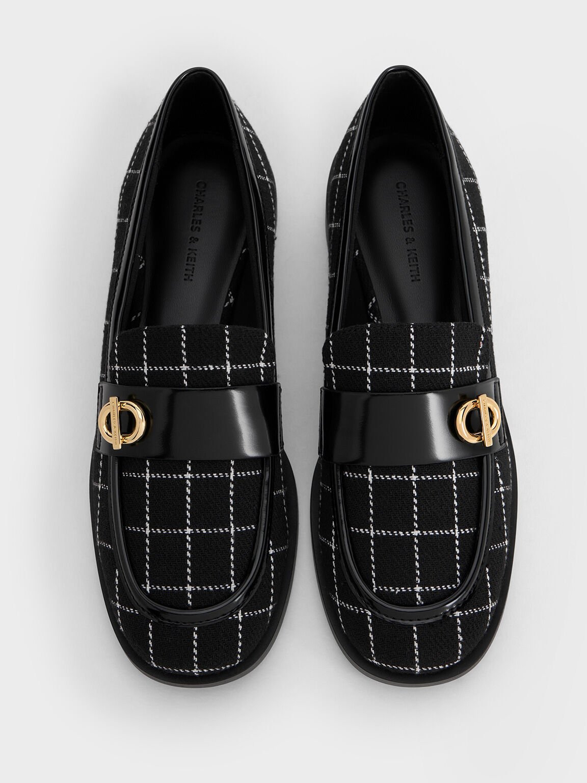 Tweed Metallic-Accent Loafers, Black Textured, hi-res