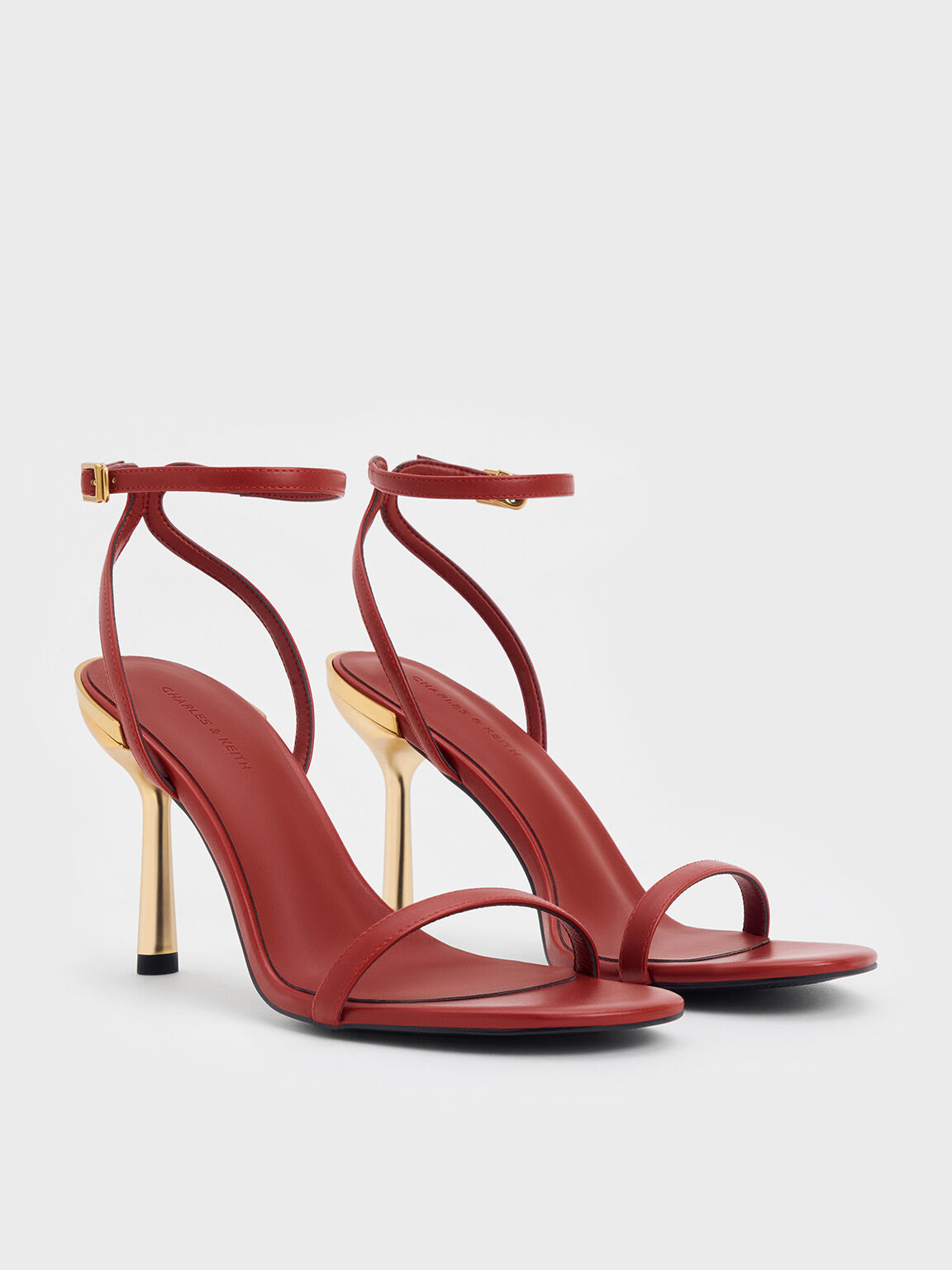 Metallic Stiletto-Heel Ankle-Strap Sandals, Brick, hi-res