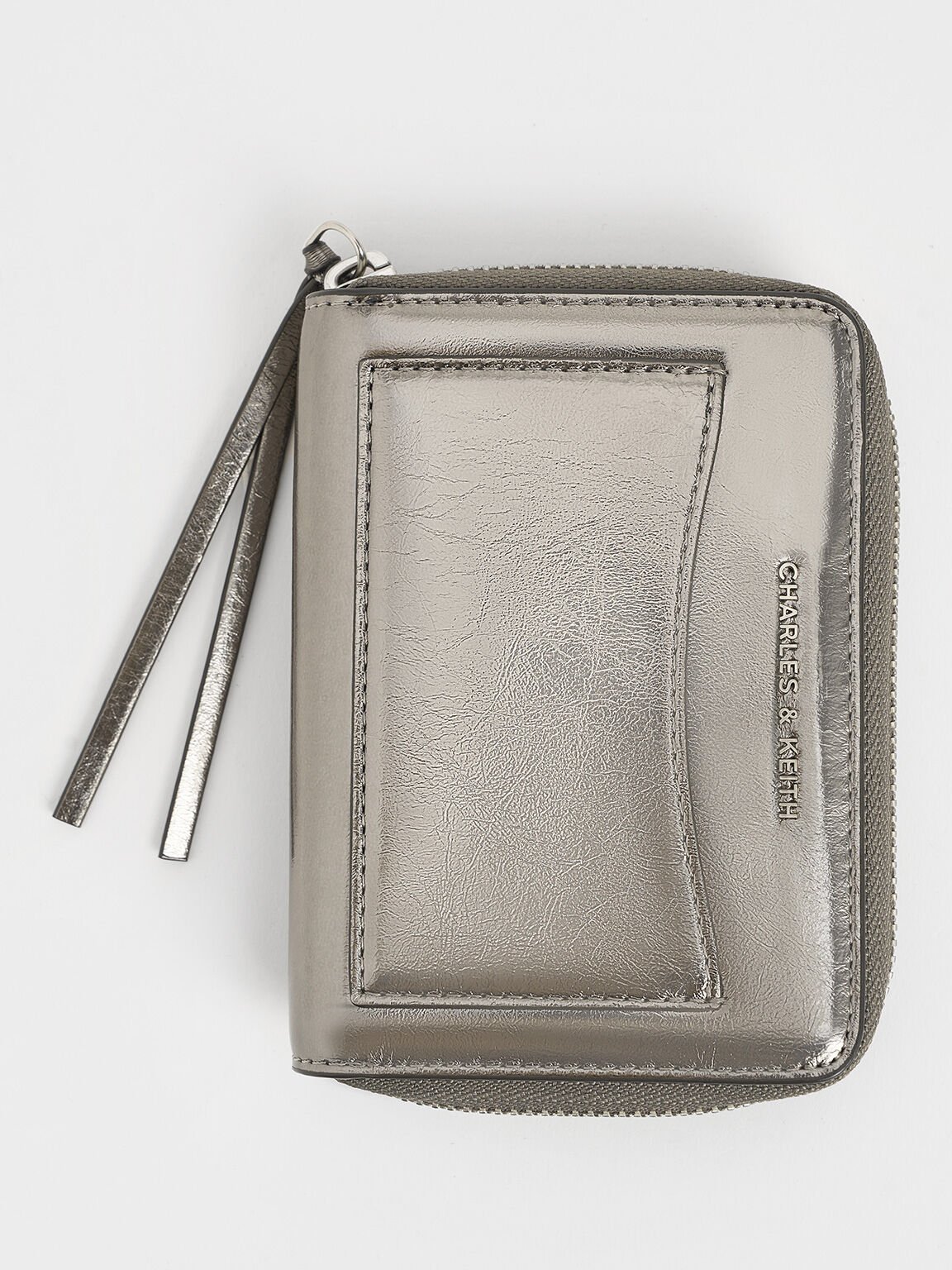 Xylia Metallic Zip-Around Wallet, Pewter, hi-res