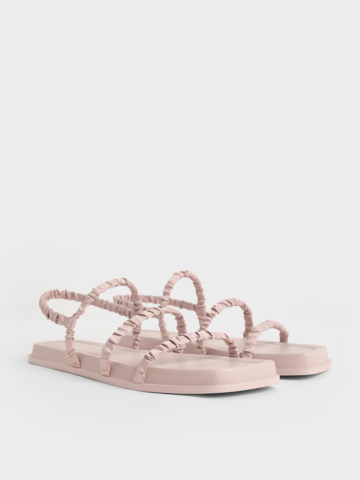 Recycled Polyester Ruched Strappy Sandals, Nude, hi-res