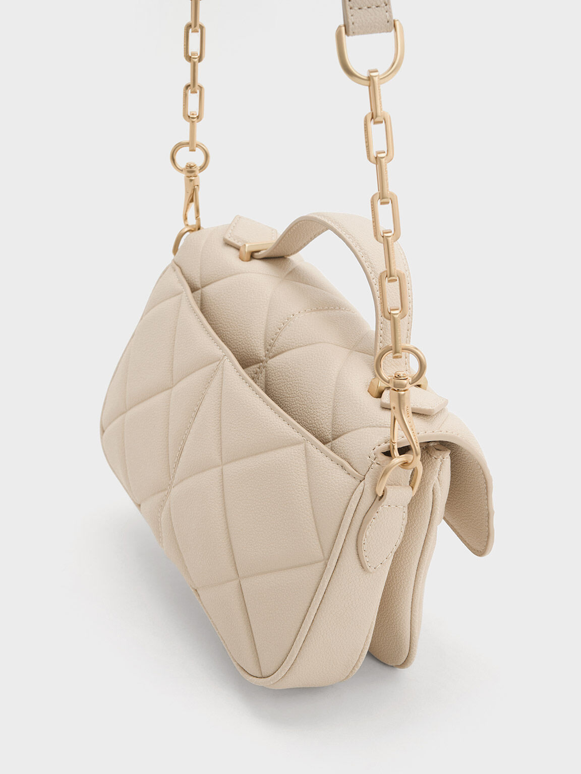 Beige Anwen Quilted Top Handle Bag - CHARLES & KEITH TH