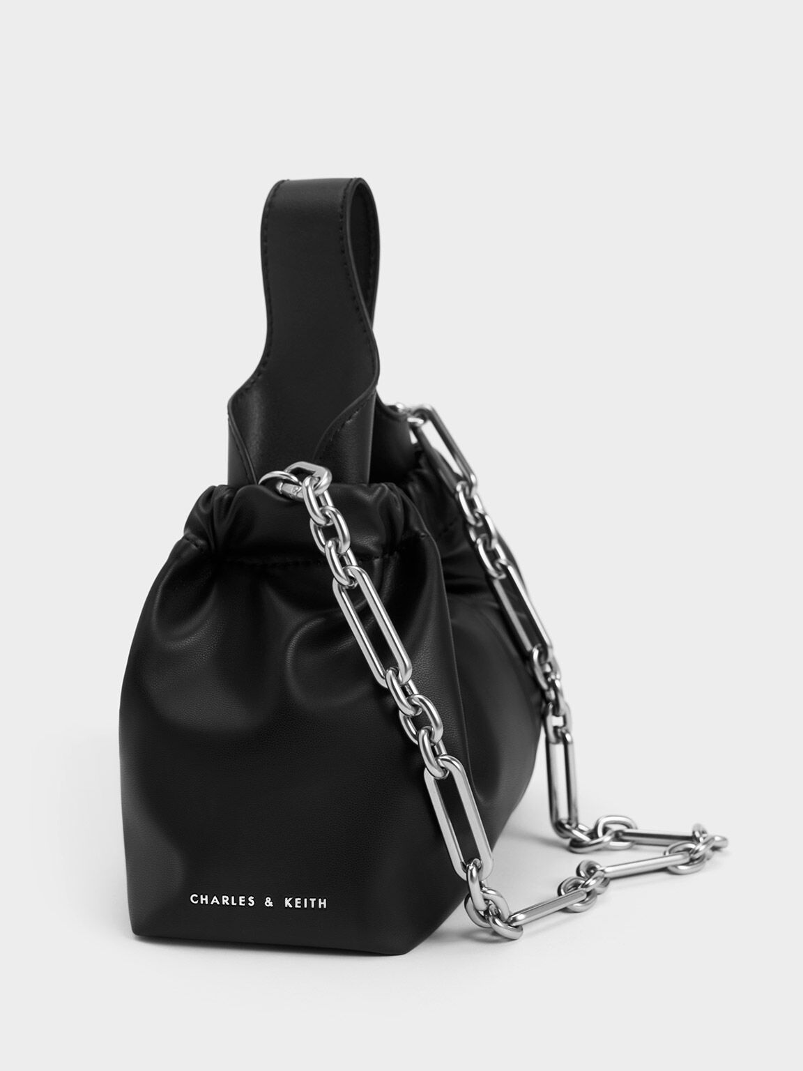 Ally Ruched Slouchy Chain-Handle Bag, Noir, hi-res