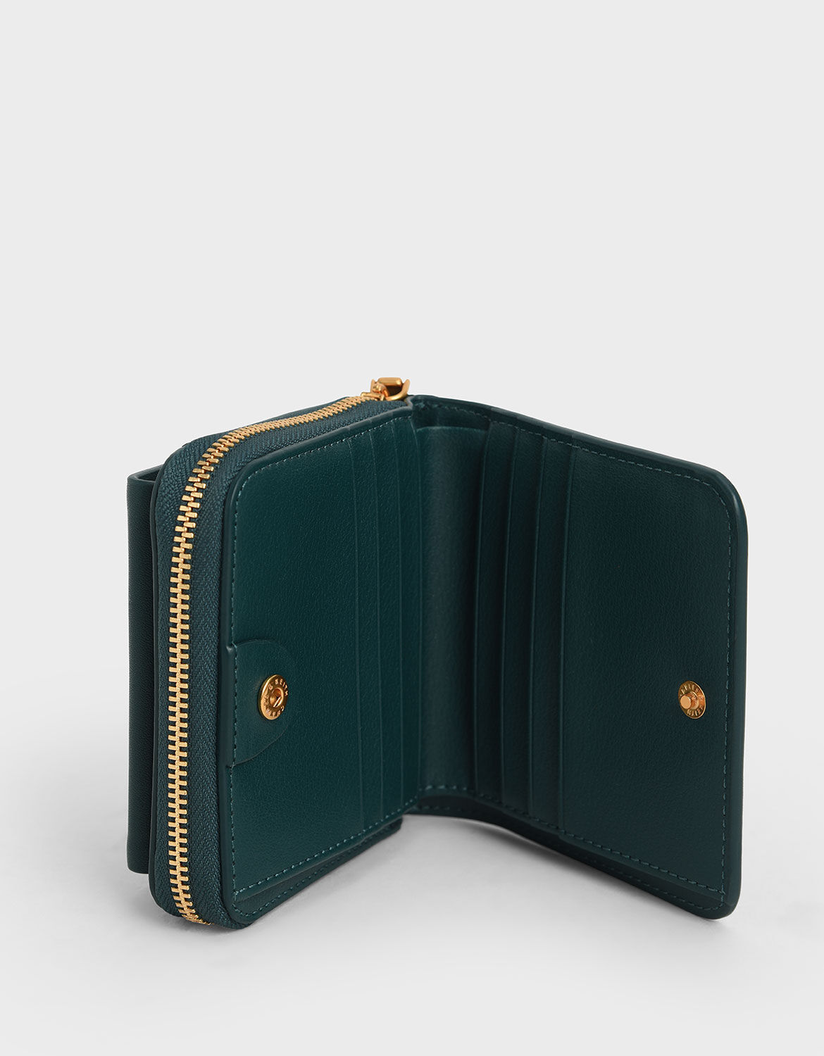 Front Flap Zip-Around Mini Wallet, Green, hi-res