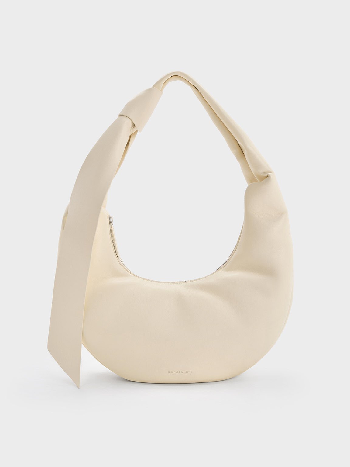 Toni Knotted Curved Hobo Bag, Chalk, hi-res