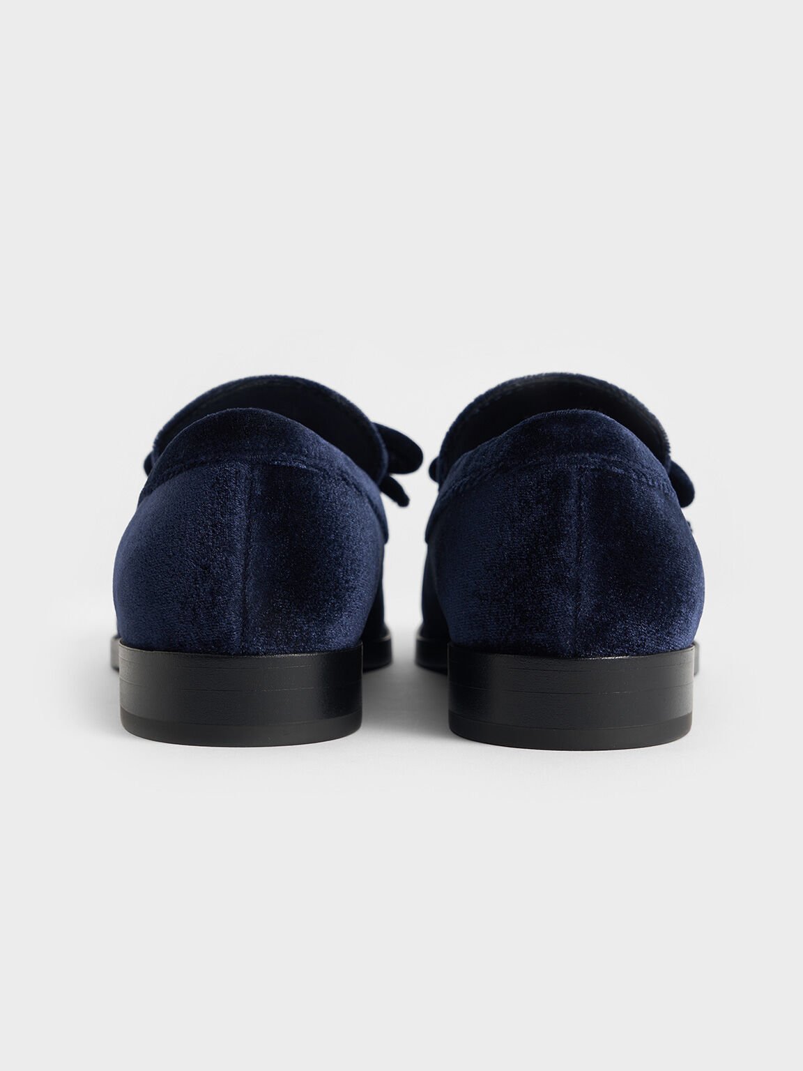 Velvet Bow Loafers, Dark Blue, hi-res