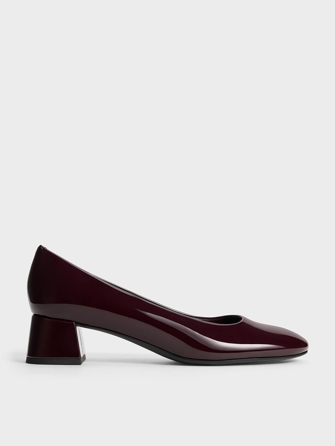 Patent Round-Toe Block-Heel Pumps, Maroon, hi-res