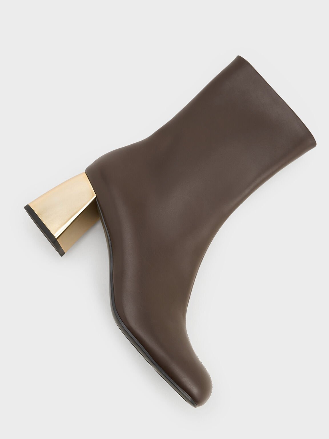 Metallic Block-Heel Ankle Boots, Brown, hi-res