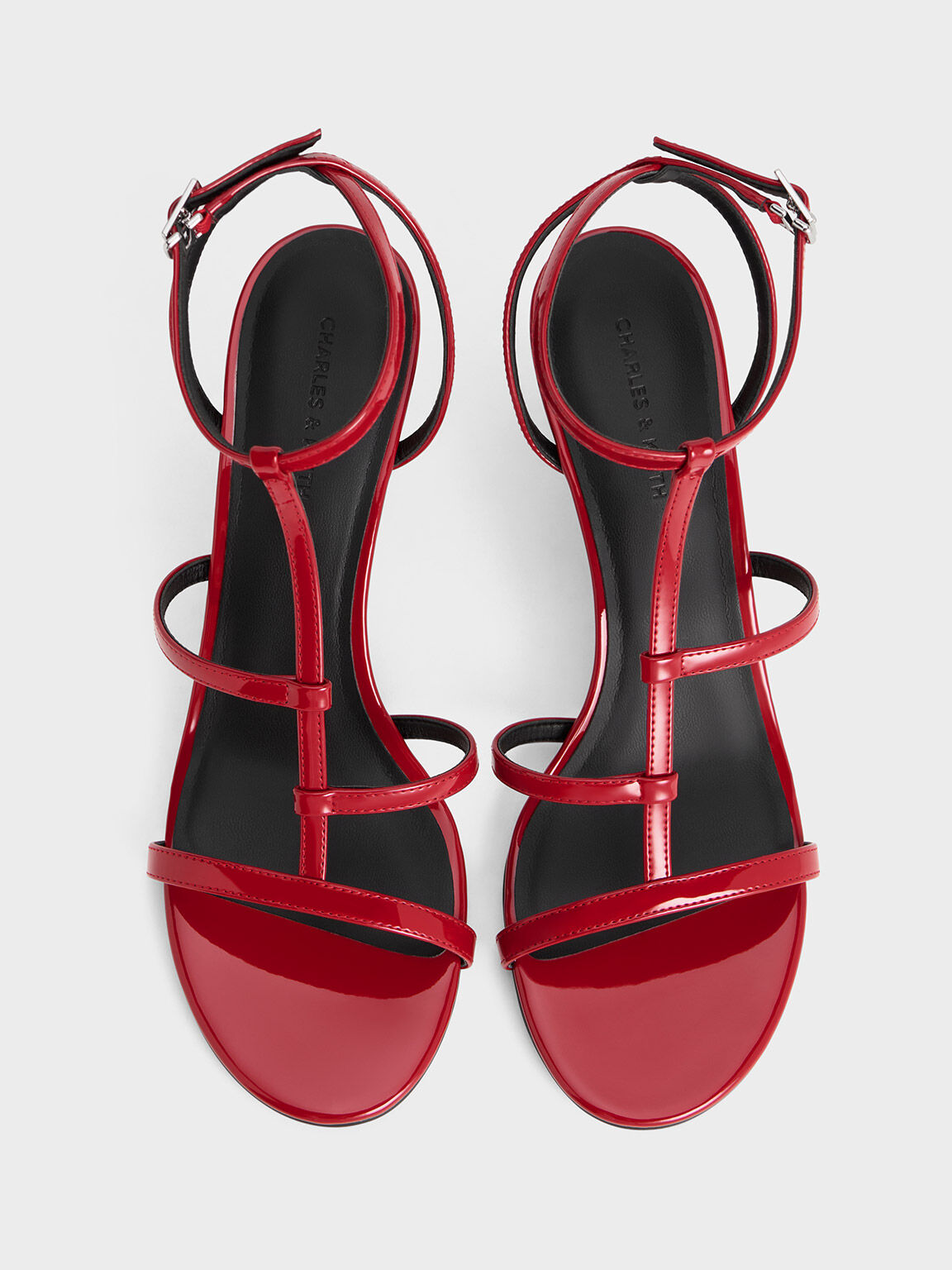 รองเท้าแตะดีไซน์อสมมาตรสายคาดแบบ T-Bar รุ่น Clara, สีแดง, hi-res