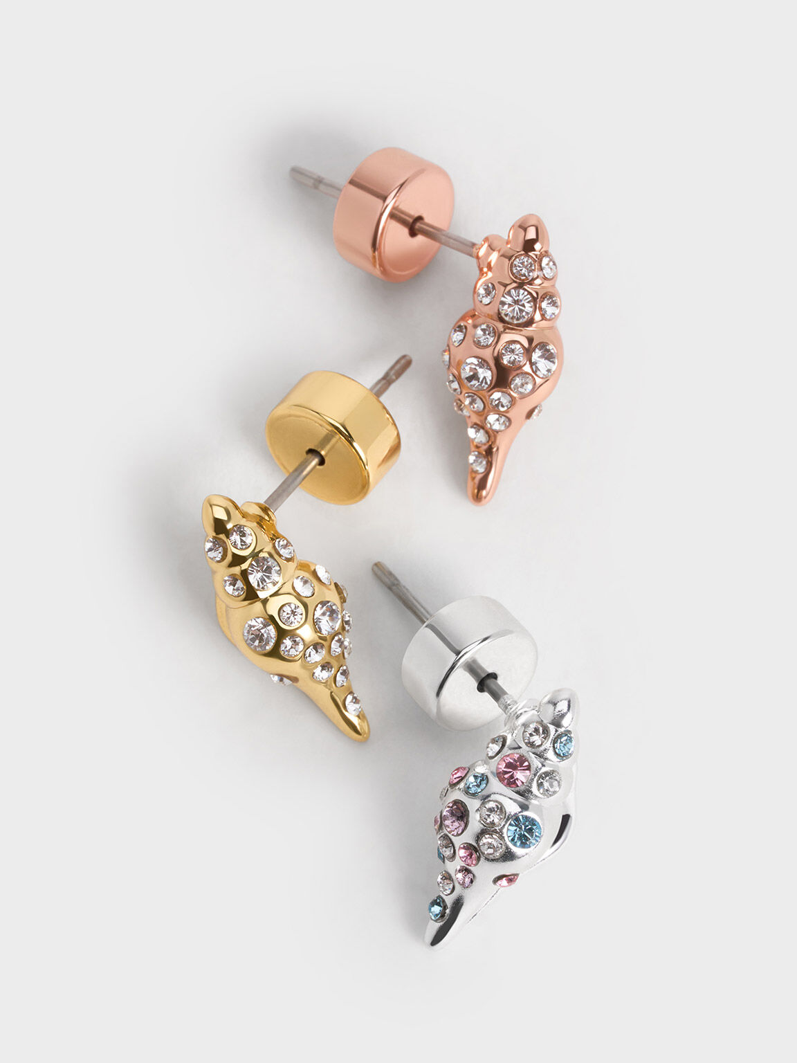 Oceana Seashell Crystal Stud Earrings, Rose Gold, hi-res