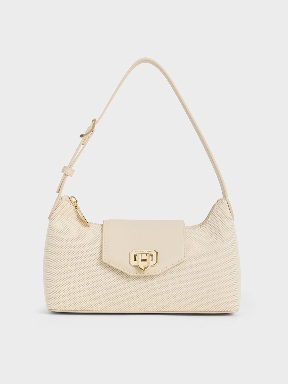 Arwen Canvas Belted Shoulder Bag, Beige, hi-res