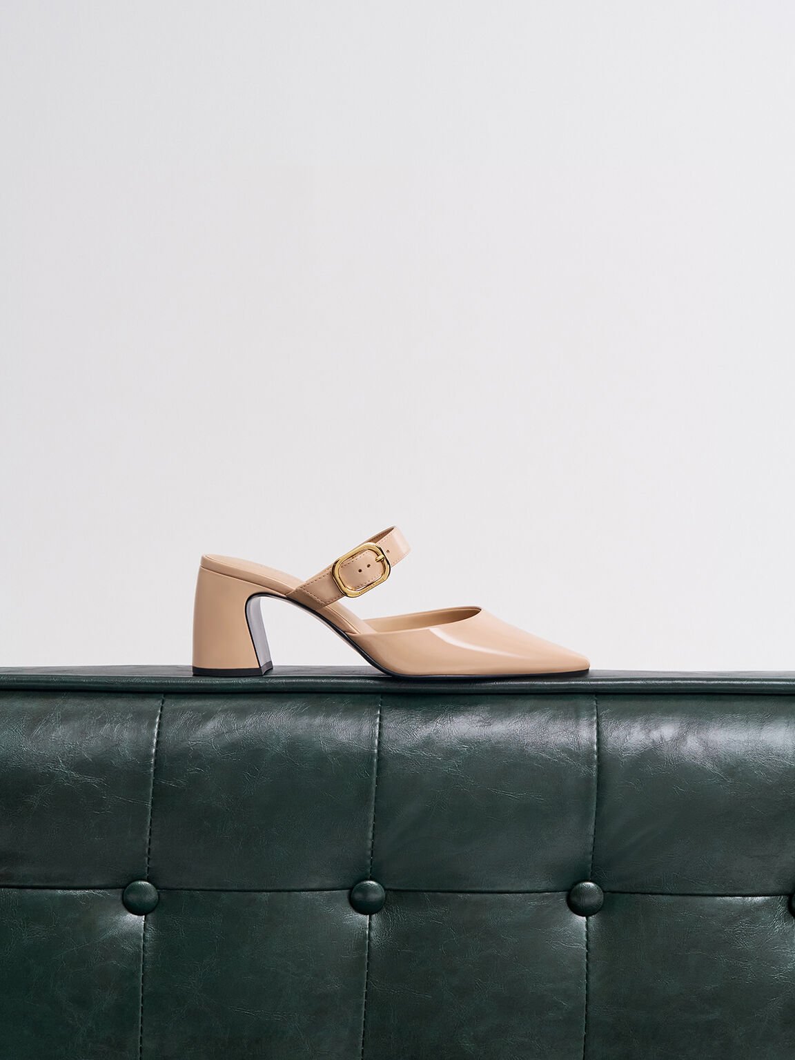 Patent Pointed-Toe Mary Jane Heeled Mules, Nude, hi-res