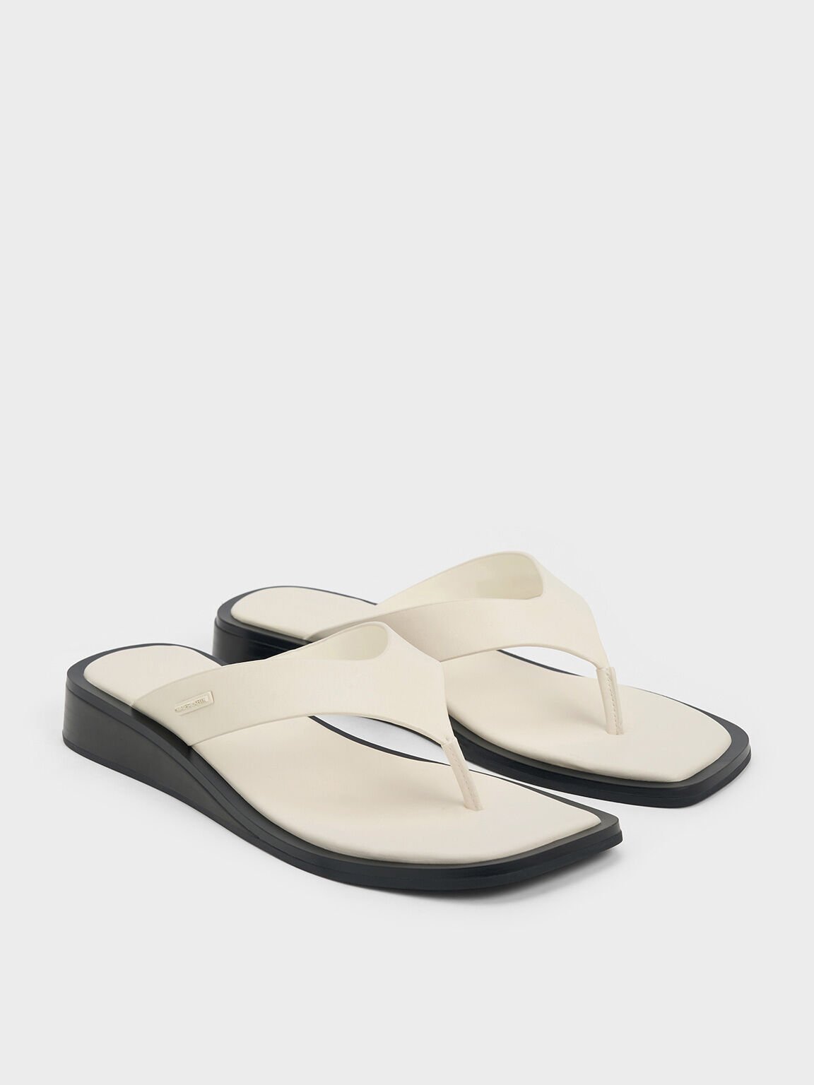 V-Strap Wedge Thong Sandals, Cream, hi-res