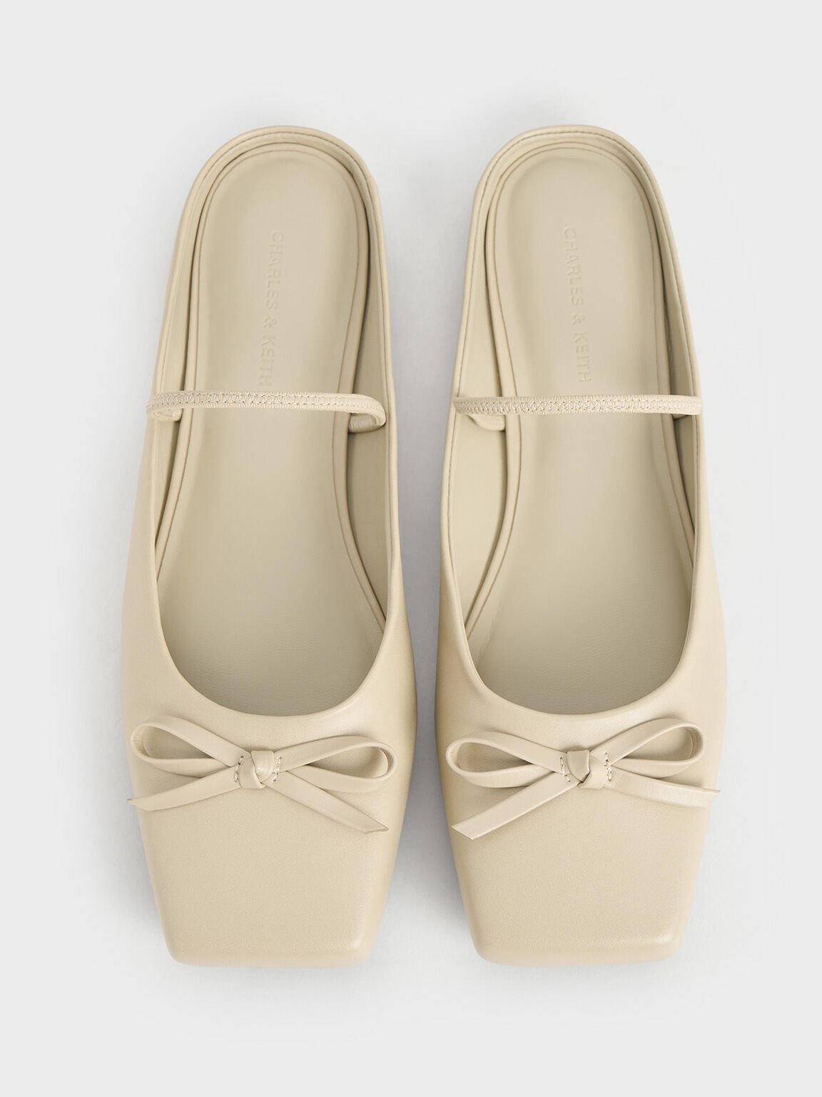 Bow Square-Toe Ballet Mules, Beige, hi-res