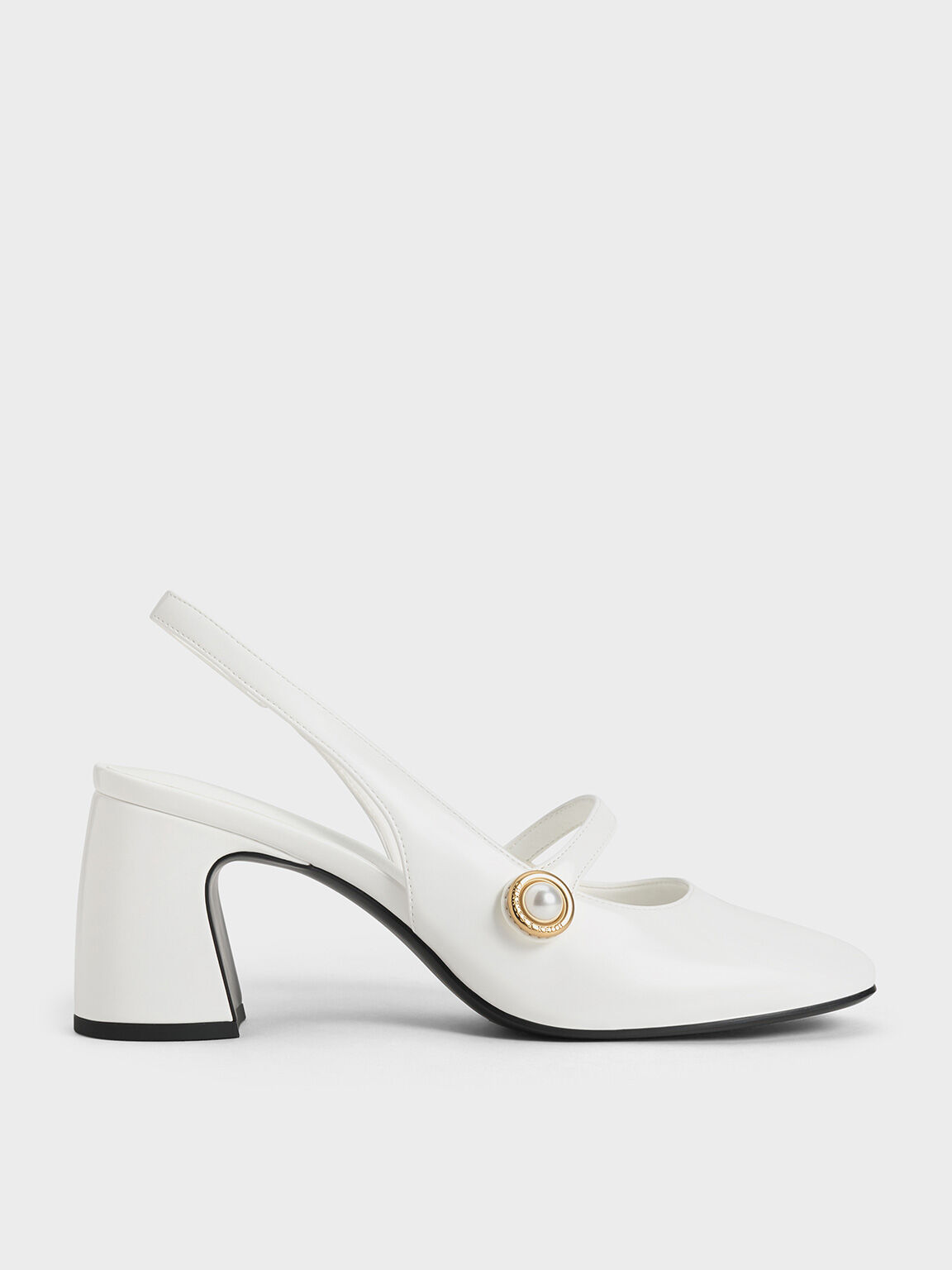 Pearl-Accent Mary Jane Pumps, White, hi-res