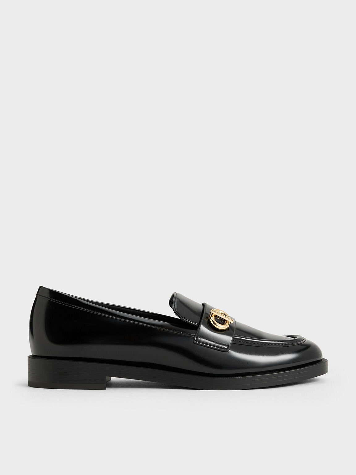 Metallic-Accent Loafers, Black Boxed, hi-res